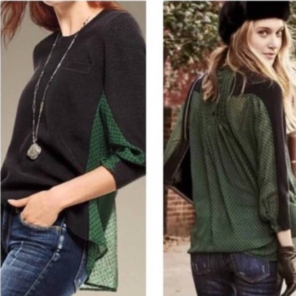 CAbi Black and Green Crew Neck Sweater